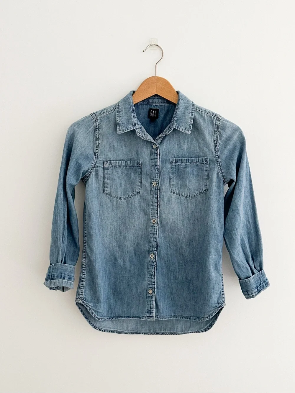 Gap Kids Chambray Denim Button Down Shirt Western Ranch Workwear Utility Size L
